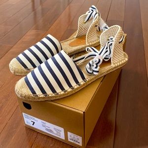 Jcrew striped lace up d’orsay espadrille sandals